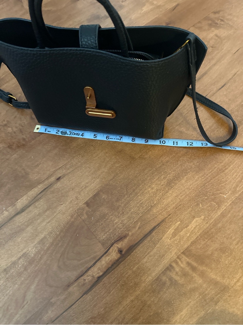 Black Structured Satchel Crossbody Bag Gold Hardware Top Handle - Picture 7 of 8